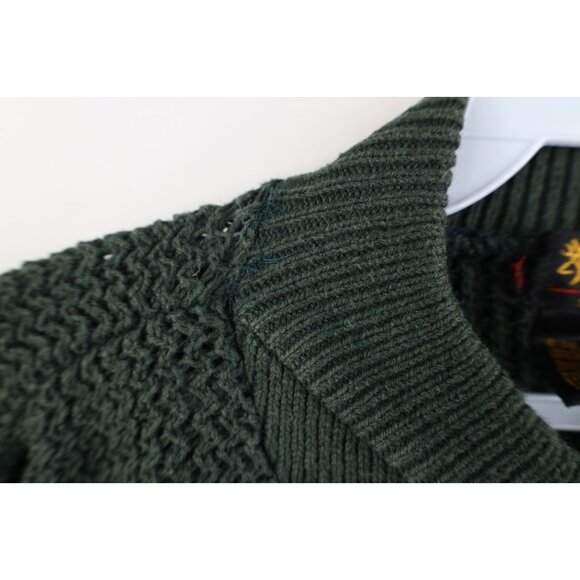 Vtg 90s Streetwear Mens Large Faded Cotton Ribbed Knit Henley Sweater Green USA - Picture 6 of 16